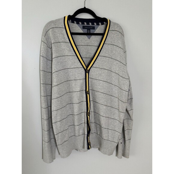 Tommy Hilfiger Gray Striped Button Cardigan Preppy 90s Men's‎ XL - Picture 1 of 6